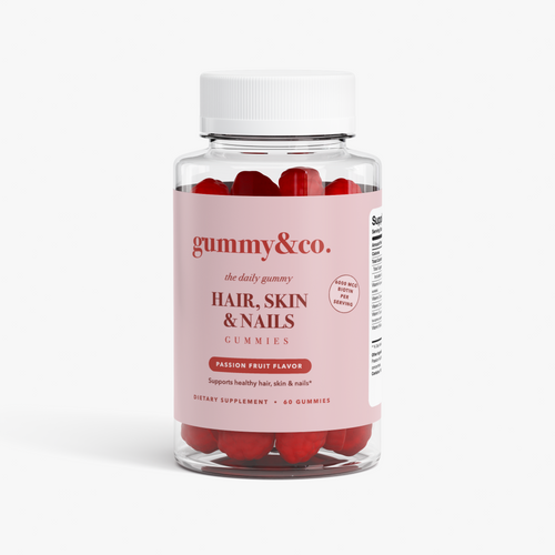 Gummy & Co. Hair, Skin & Nails Gummies bottle — 60 passion fruit gummies, front view